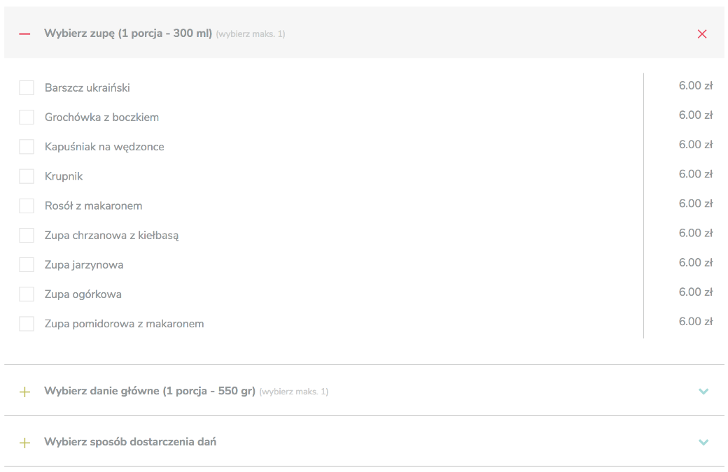 Krok 2 - wybór składników zamówienia